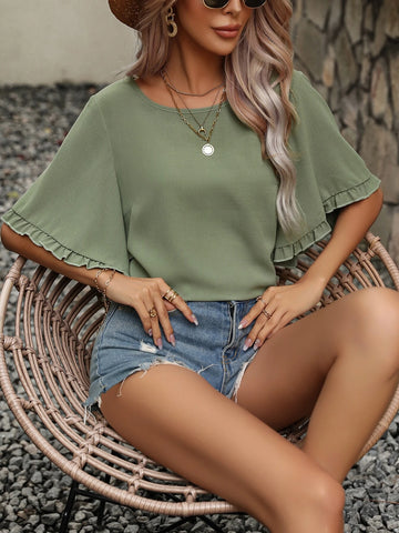 Frill Trim Butterfly Sleeve Blouse