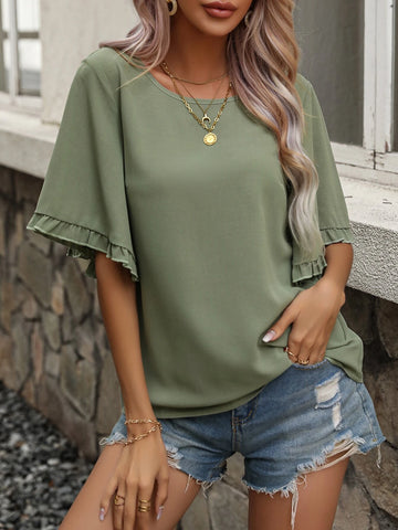 Frill Trim Butterfly Sleeve Blouse