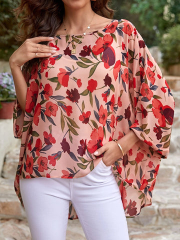 EMERY ROSE Floral Print Batwing Sleeve Blouse