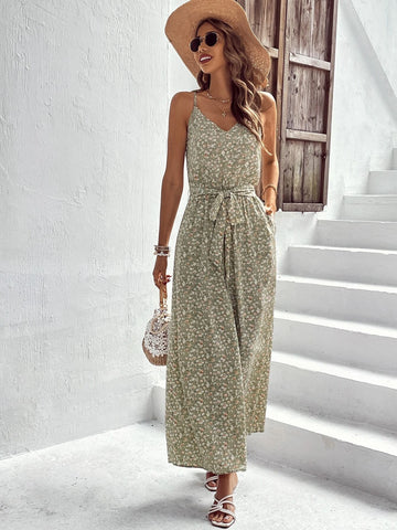 EMERY ROSE Ditsy Floral Print Belted Cami Jumpsuit