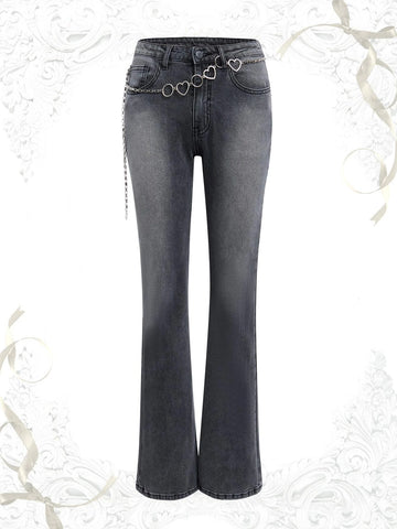 ROMWE Washed Flare Leg Jeans