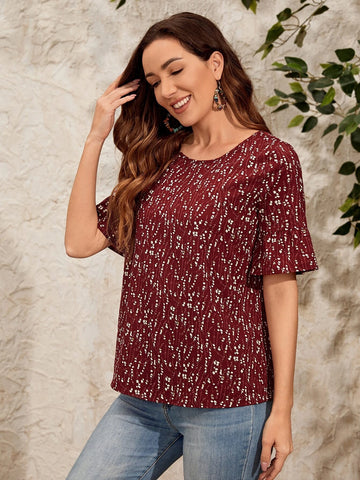 EMERY ROSE Allover Print Flounce Sleeve Blouse
