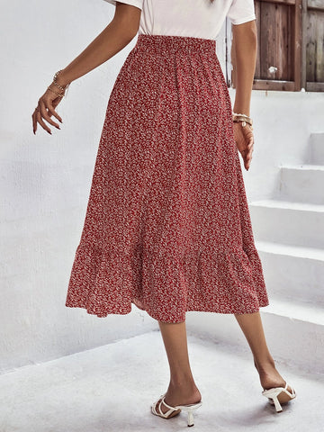 EMERY ROSE Ditsy Floral Print Ruffle Hem Skirt