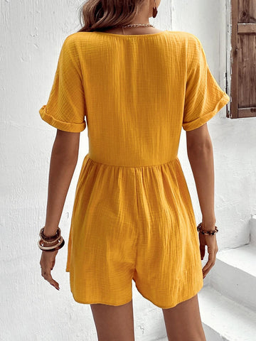 EMERY ROSE Batwing Sleeve Button Front Romper