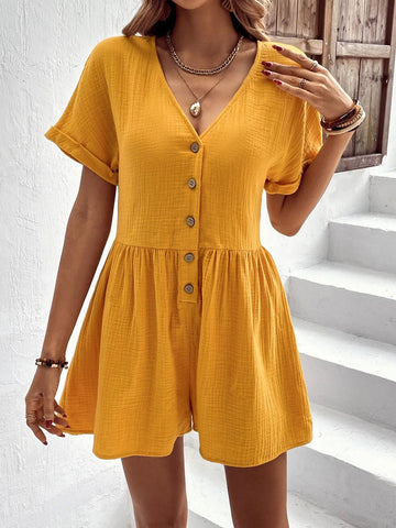 EMERY ROSE Batwing Sleeve Button Front Romper