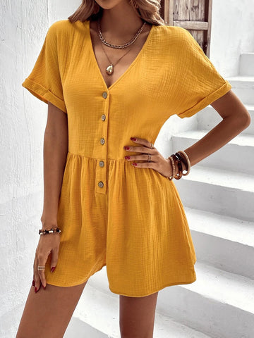 EMERY ROSE Batwing Sleeve Button Front Romper