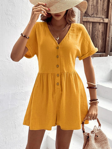 EMERY ROSE Batwing Sleeve Button Front Romper