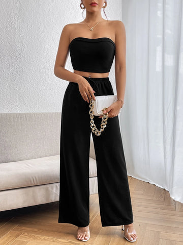 Solid Tube Top & Wide Leg Pants