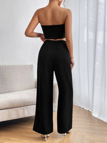 Solid Tube Top & Wide Leg Pants