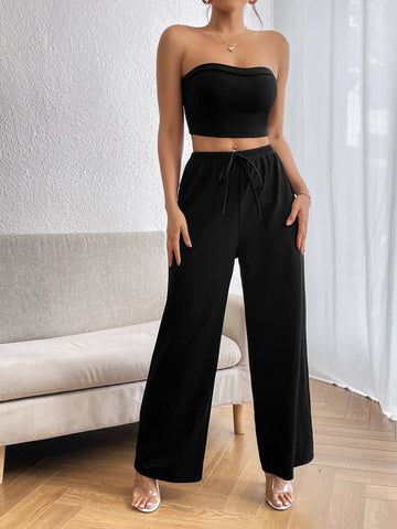 Solid Tube Top & Wide Leg Pants