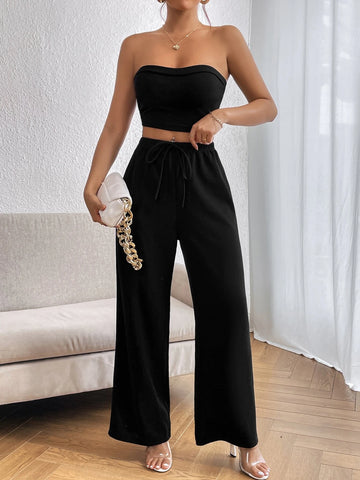 Solid Tube Top & Wide Leg Pants