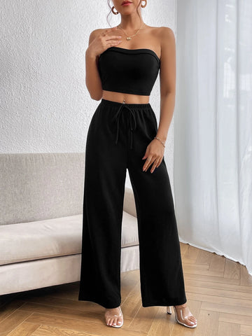Solid Tube Top & Wide Leg Pants