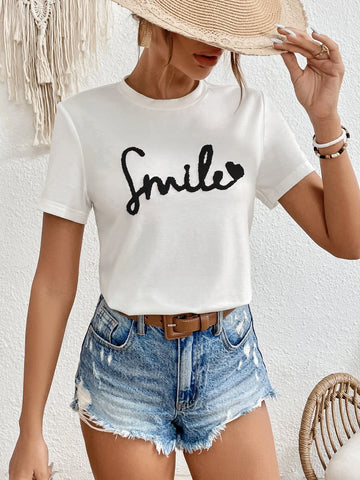 Frenchy Letter & Heart Embroidery Tee