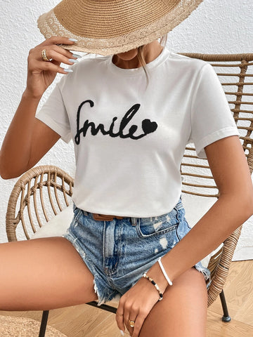 Frenchy Letter & Heart Embroidery Tee