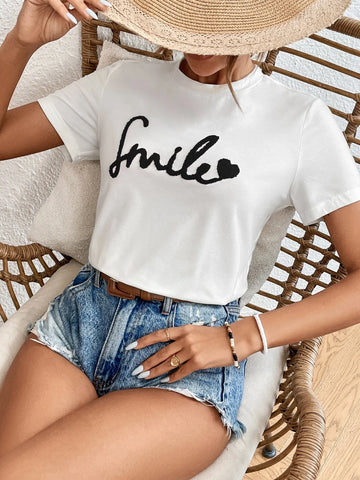 Frenchy Letter & Heart Embroidery Tee