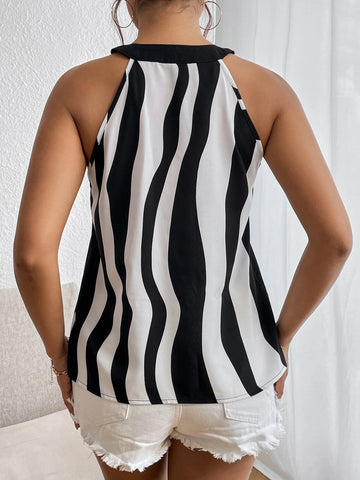 Unity Colorblock Tie Front Halter Neck Blouse