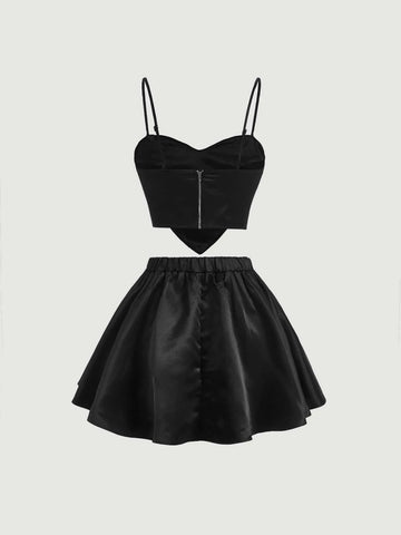 MOD Rhinestone Trim Heart Cami Top & Skirt Set