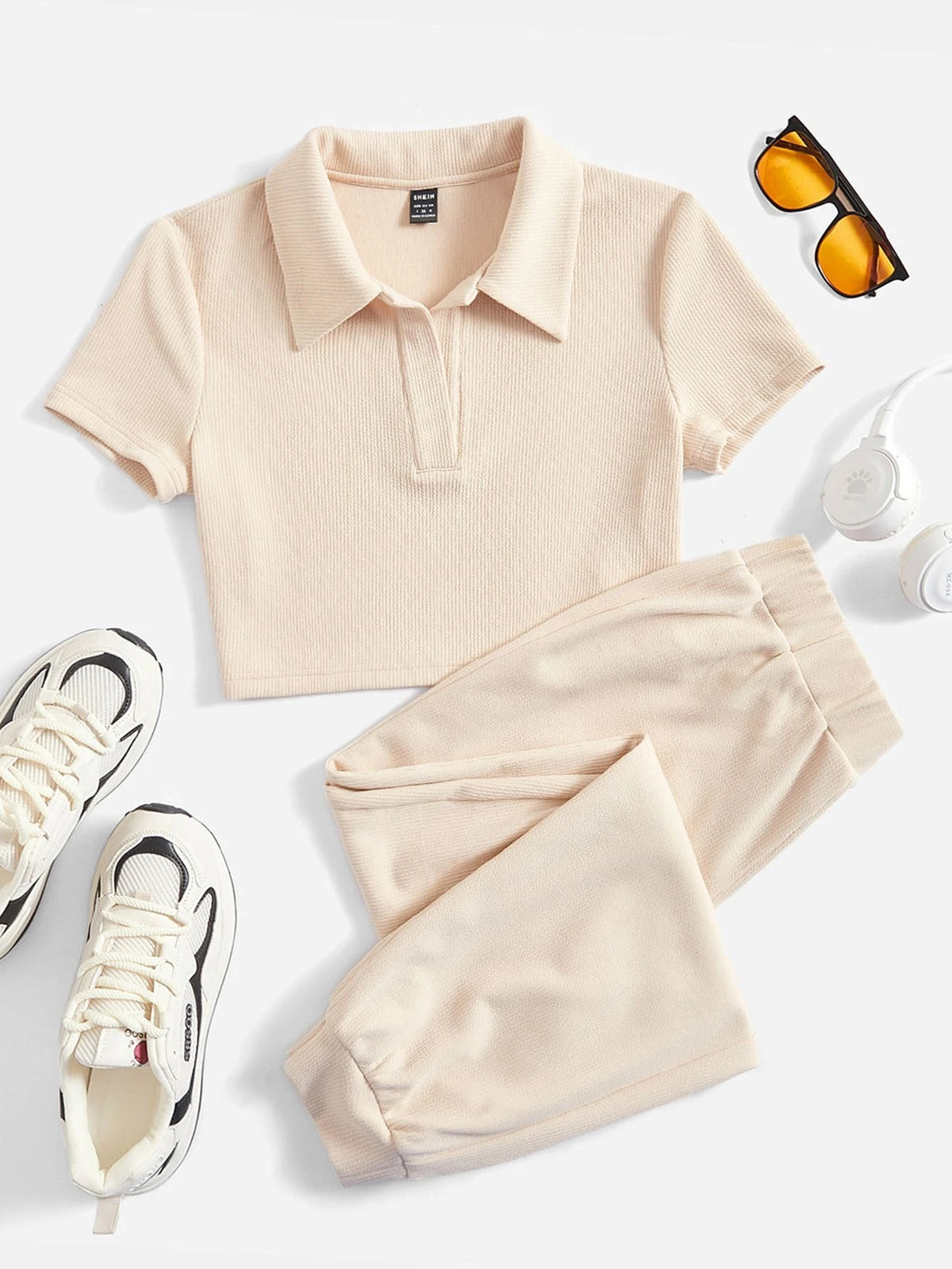 EZwear Polo Neck Crop Tee & Sweatpants