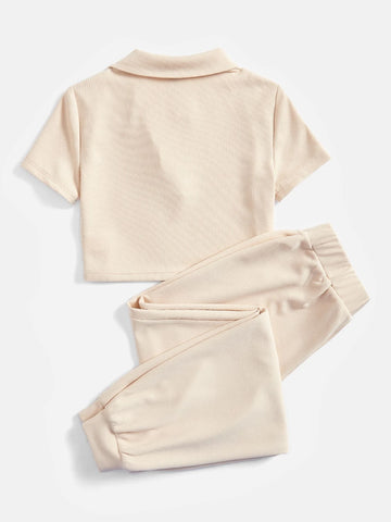 EZwear Polo Neck Crop Tee & Sweatpants