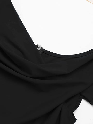 Draped Collar Split Back Dress Without Belt