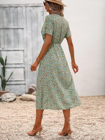 Ditsy Floral Print Split Thigh Dress