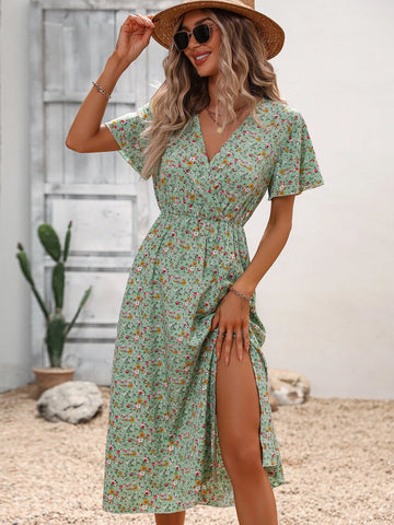 Ditsy Floral Print Split Thigh Dress
