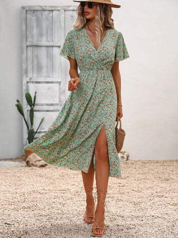 Ditsy Floral Print Split Thigh Dress
