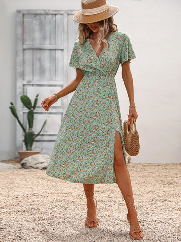 Ditsy Floral Print Split Thigh Dress