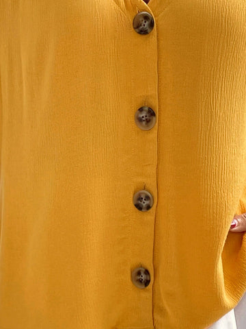 EMERY ROSE Solid Button Front Batwing Sleeve Blouse