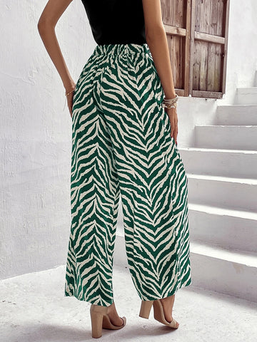 EMERY ROSE Zebra Striped Tie Front Wide Leg Pants