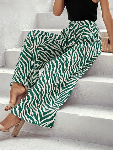 EMERY ROSE Zebra Striped Tie Front Wide Leg Pants