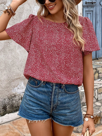 EMERY ROSE Allover Print Butterfly Sleeve Blouse