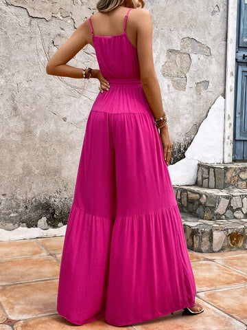 EMERY ROSE Solid Drawstring Waist Cami Wide Leg Jumpsuit