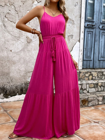 EMERY ROSE Solid Drawstring Waist Cami Wide Leg Jumpsuit