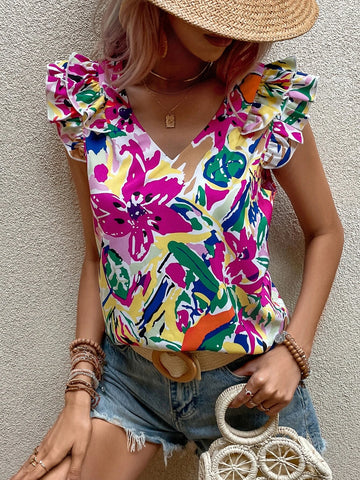 EMERY ROSE Floral Print Ruffle Trim Blouse