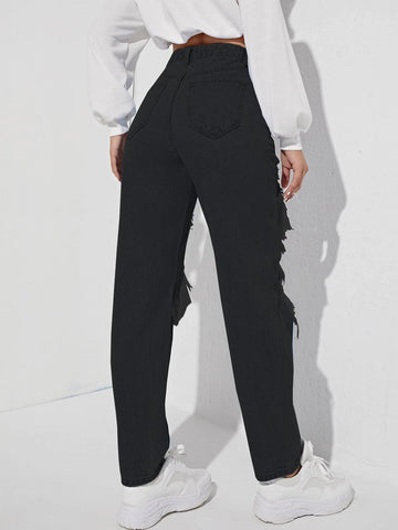 Cut Out Ripped Frayed Carrot Jeans