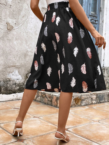EMERY ROSE Feather Print Paperbag Waist Skirt