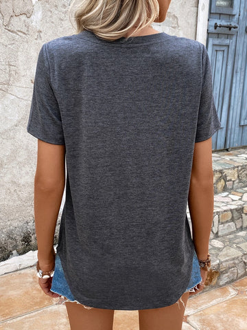 EMERY ROSE Solid V Neck Tee