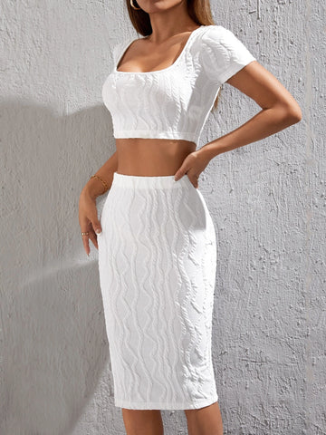 Square Neck Crop Tee & Split Thigh Skirt