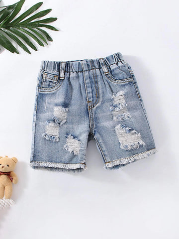 Baby Ripped Frayed Raw Hem Denim Shorts
