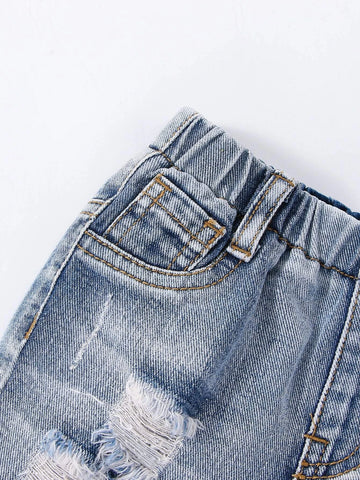 Baby Ripped Frayed Raw Hem Denim Shorts