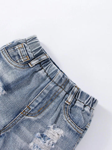 Baby Ripped Frayed Raw Hem Denim Shorts