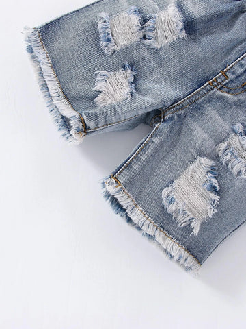 Baby Ripped Frayed Raw Hem Denim Shorts