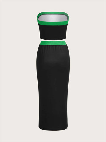 Graphic Print Tube Top & Skirt