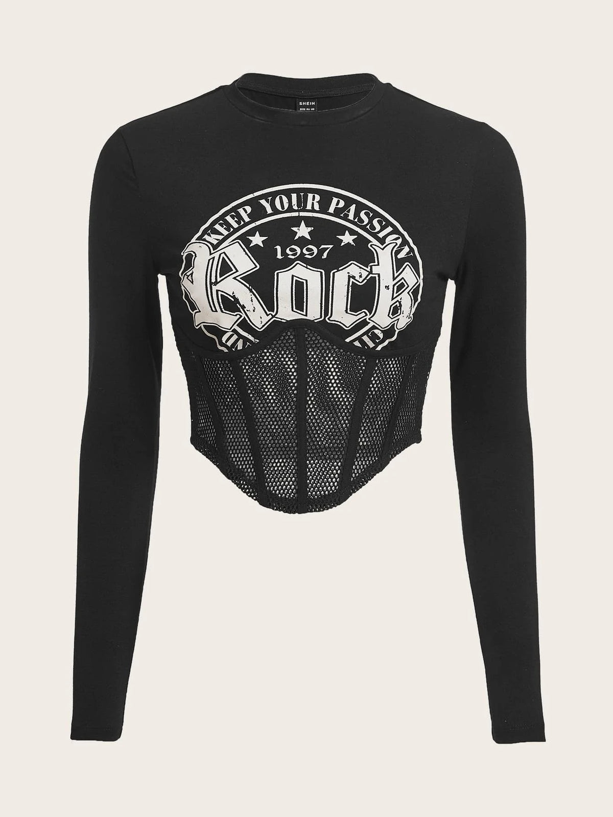 ICON Bikercore Letter Graphic Contrast Mesh Crop Tee