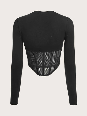 ICON Bikercore Letter Graphic Contrast Mesh Crop Tee