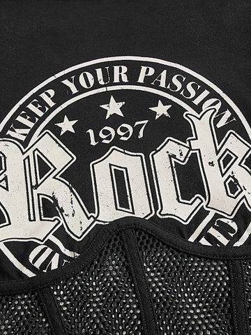 ICON Bikercore Letter Graphic Contrast Mesh Crop Tee