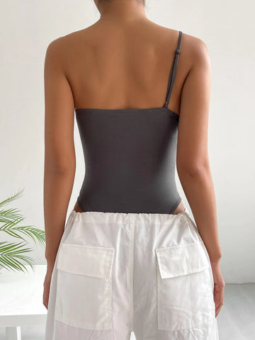 Solid One Shoulder Bodysuit