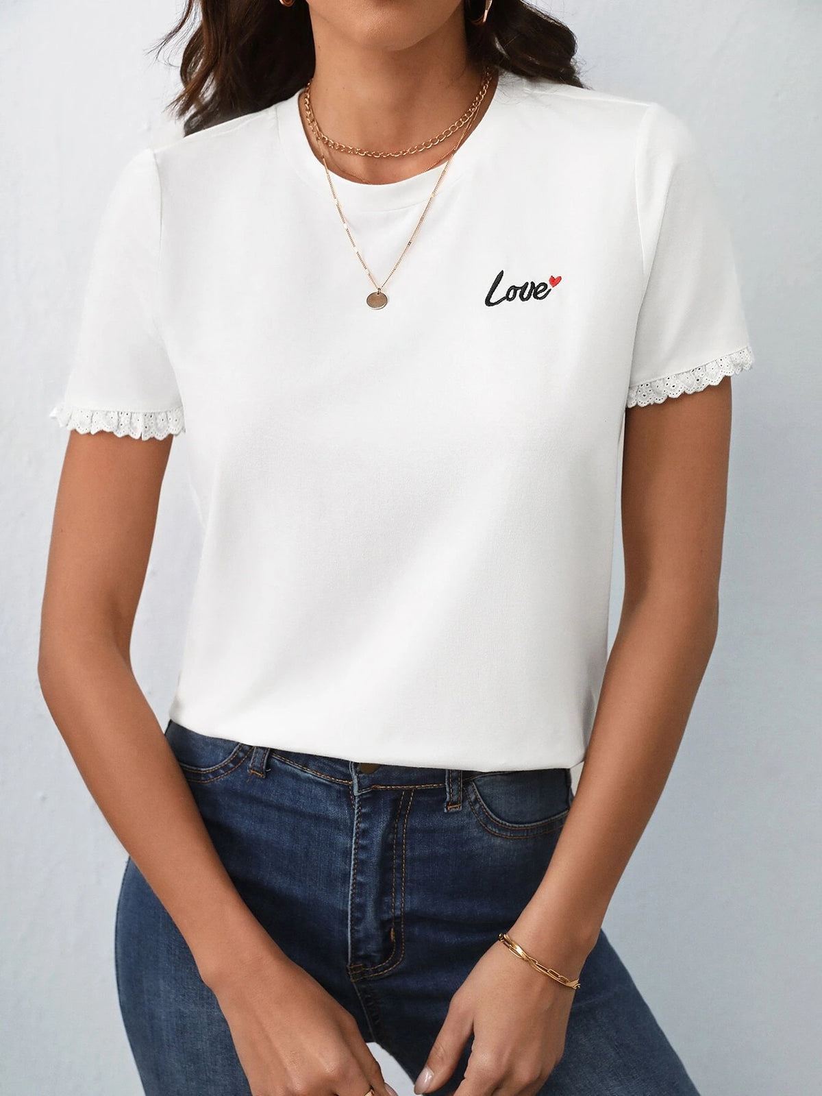 Frenchy Heart & Letter Graphic Frill Trim Tee
