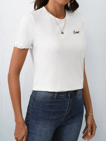 Frenchy Heart & Letter Graphic Frill Trim Tee